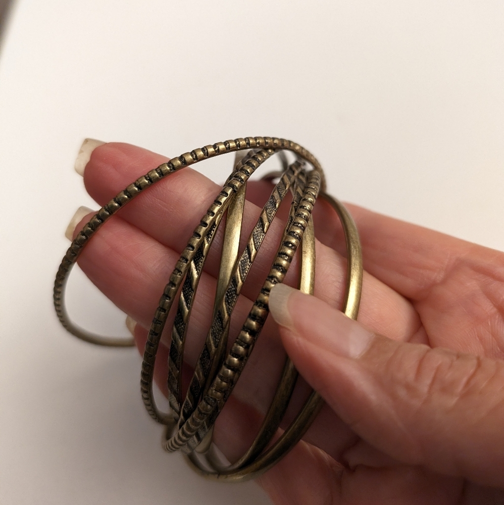 9 Bangle Bracelet Interlocking Stack - 3 Solid, 3… - image 5